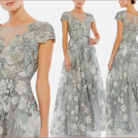 MAC DUGGAL 20294 FLORAL EMBROIDERED EMBELLISHED SHORT SLEEVE SEAMIST GOWN sz 12 - Picture 2 of 3